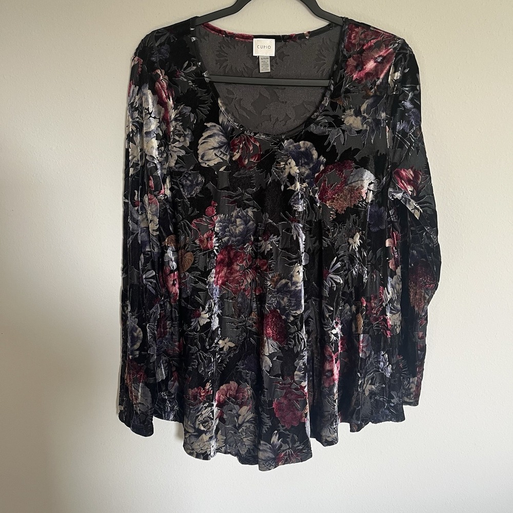 Cupio top Size XL Burnout  Velvet Red Black  Floral Sheer Whimsigoth Witch